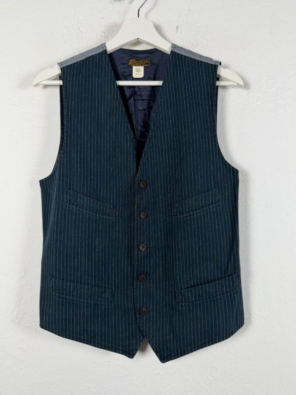 Double RL Mens Indigo Pinstripe Herringbone Waistcoat Vest Workwear XS Navy Gray